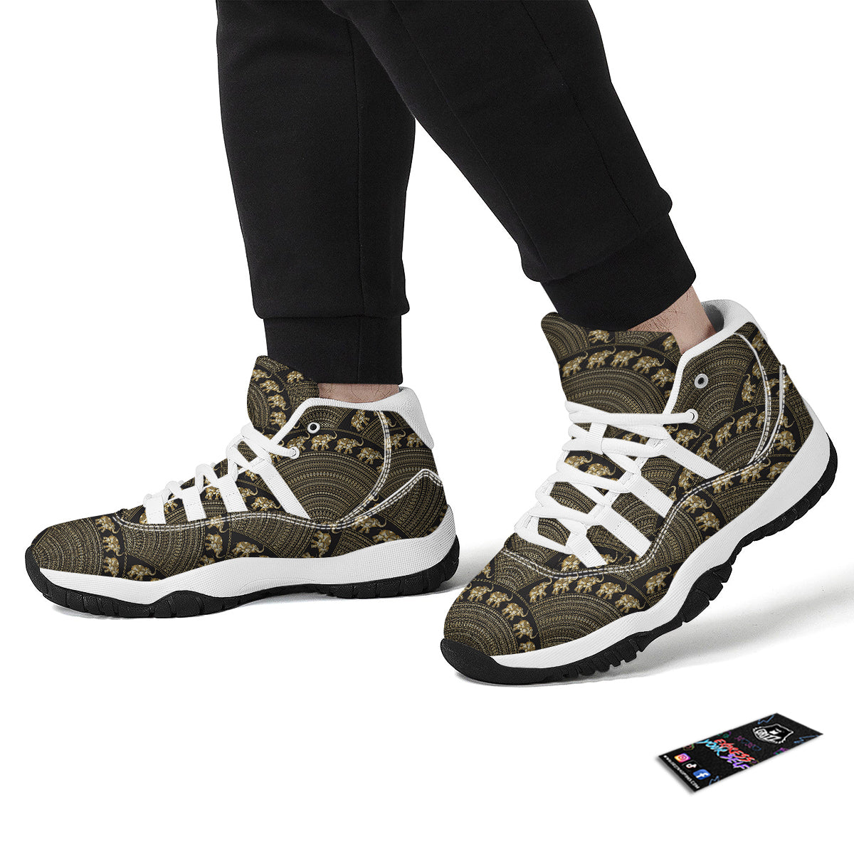 Thai Style Elephant Pattern Print White Bball Shoes-grizzshop