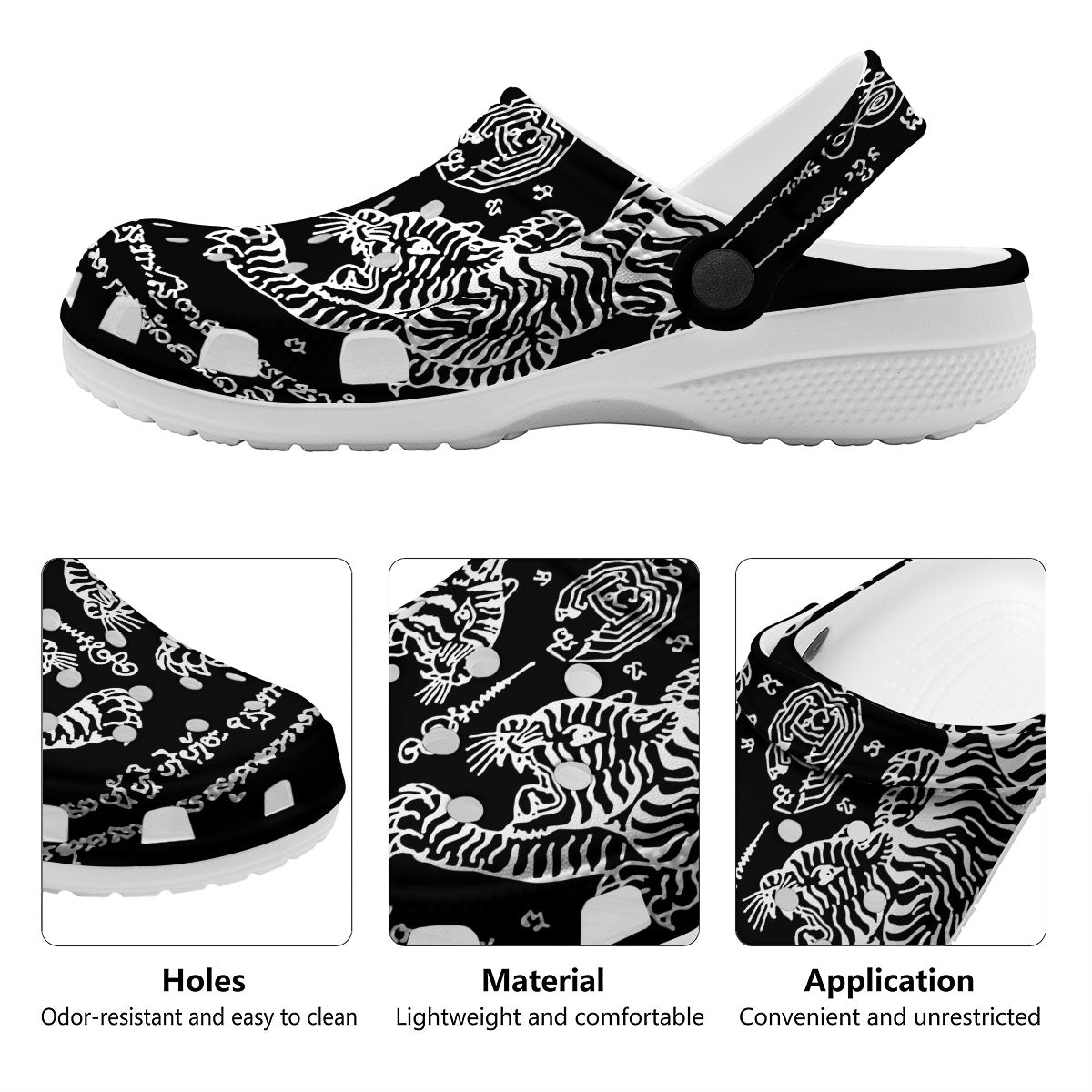 Thai Tattoo White And Black Print Clog-grizzshop