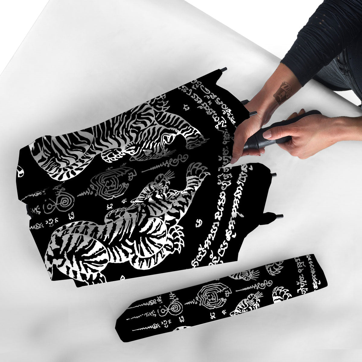 Thai Tattoo White And Black Print Umbrella-grizzshop