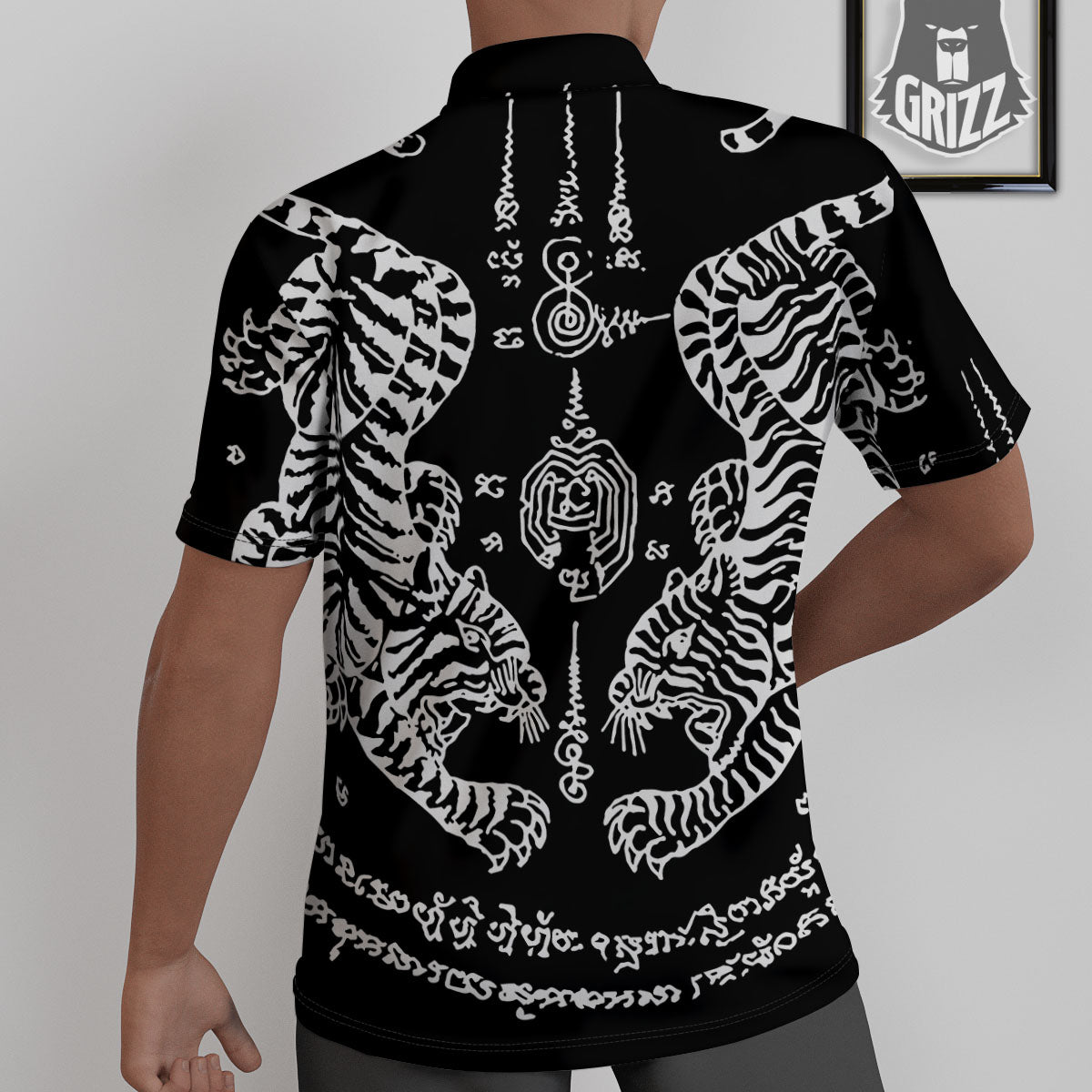 Thai Tattoo White And Black Print Untucked Shirts-grizzshop