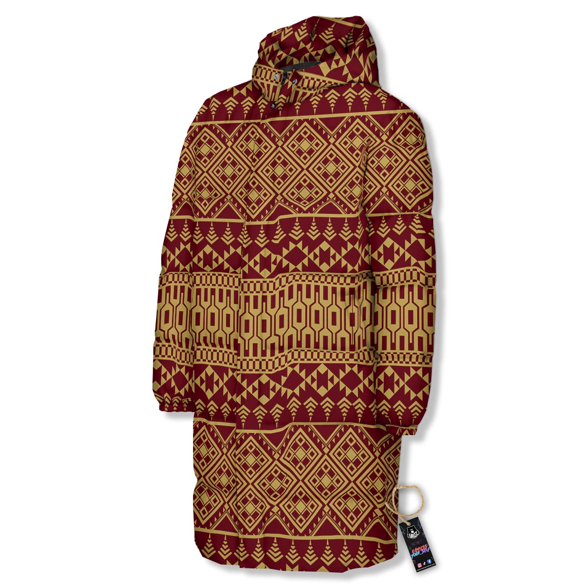 Thai Traditional Print Pattern Long Down Jacket-grizzshop