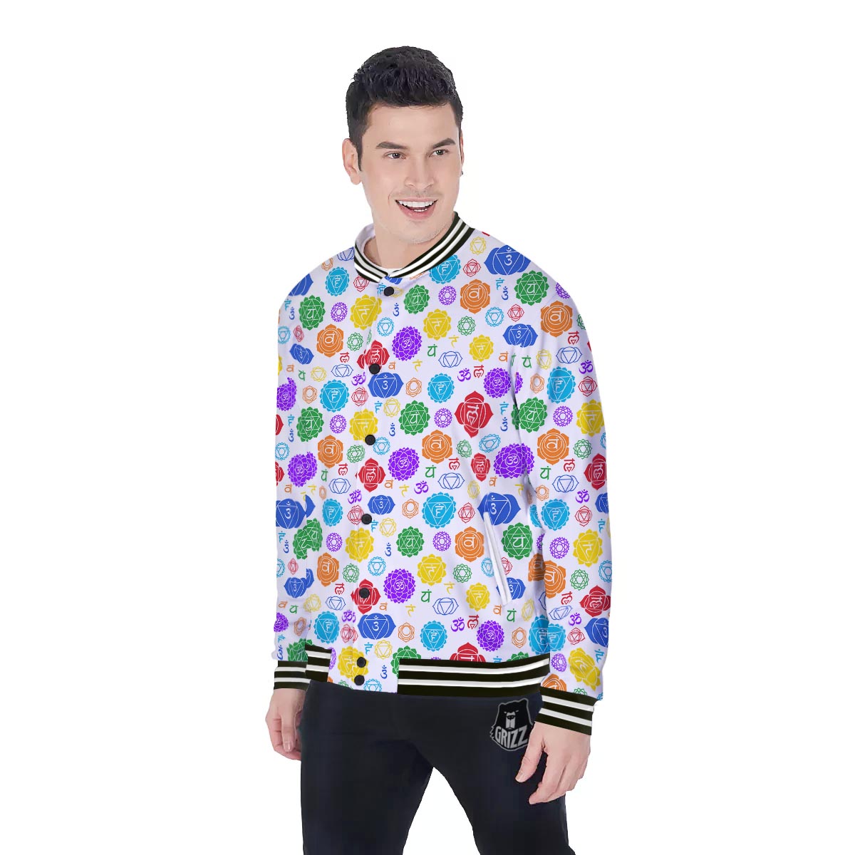 The 7 Chakras And Reiki Print Pattern Baseball Jacket-grizzshop