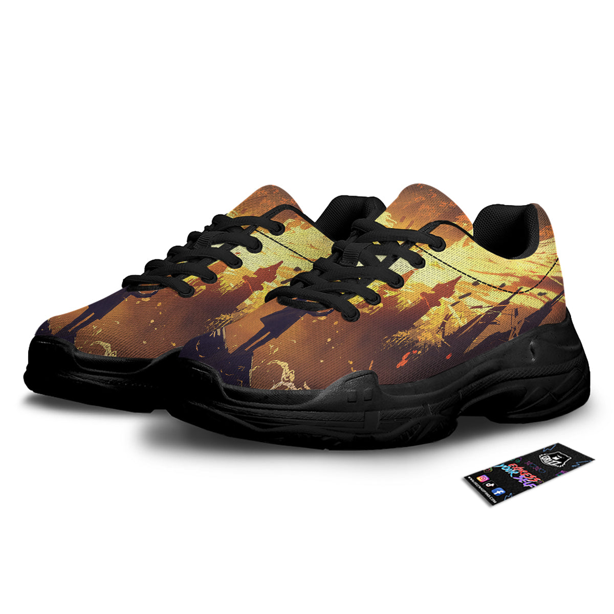 The Man And Phoenix Print Black Chunky Shoes-grizzshop