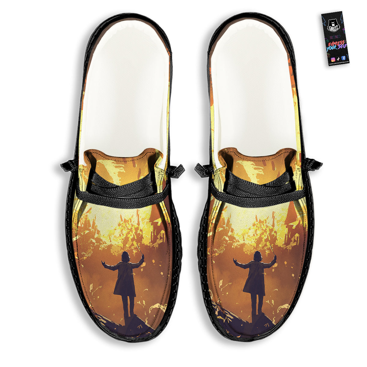 The Man And Phoenix Print Black Loafers-grizzshop