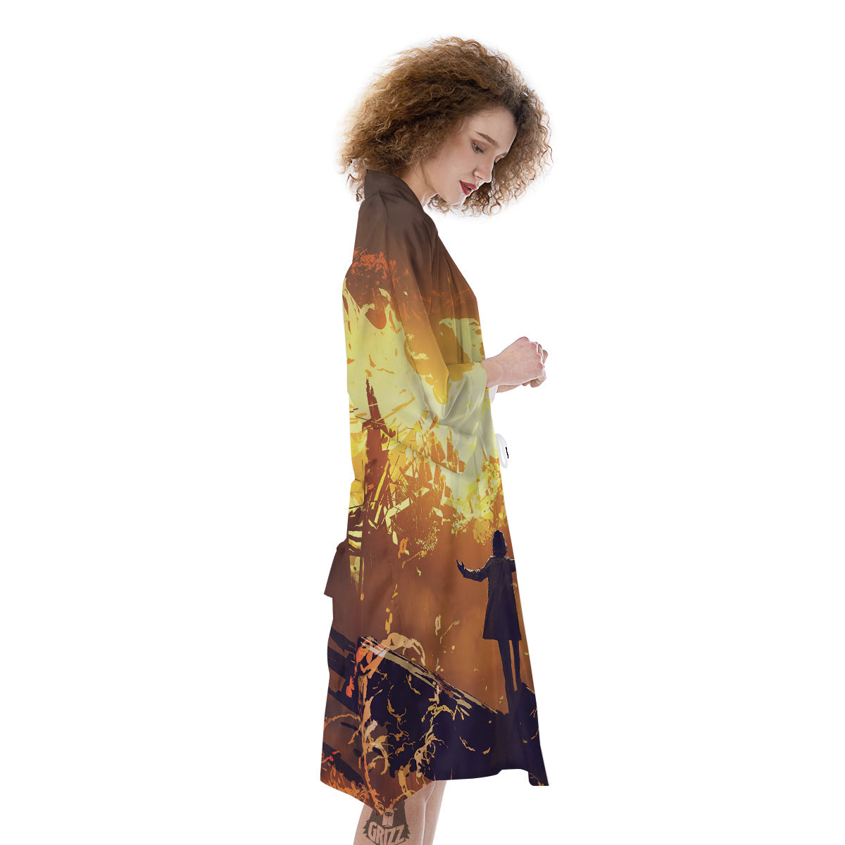 The Man And Phoenix Print Kimono-grizzshop