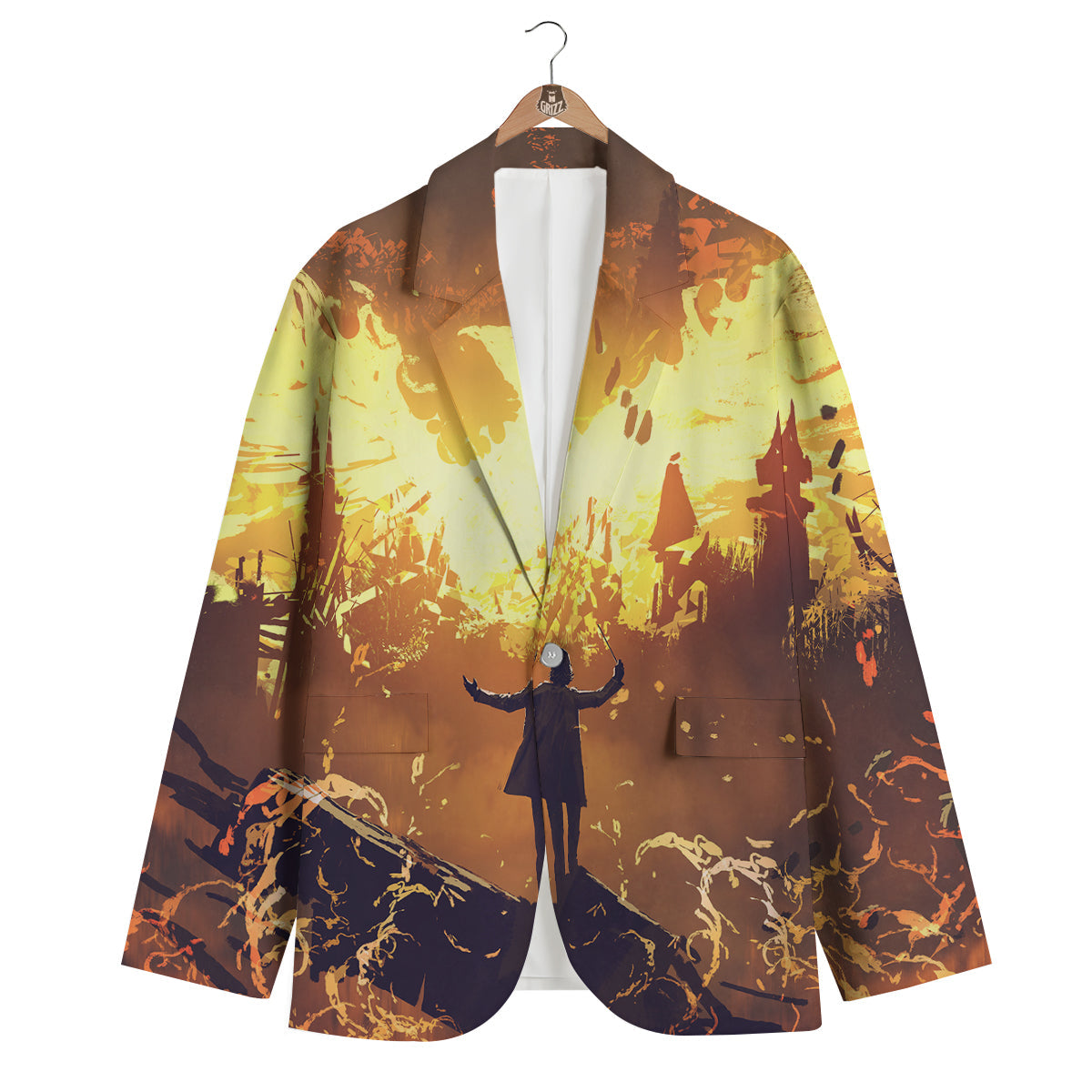 The Man And Phoenix Print Men's Blazer-grizzshop