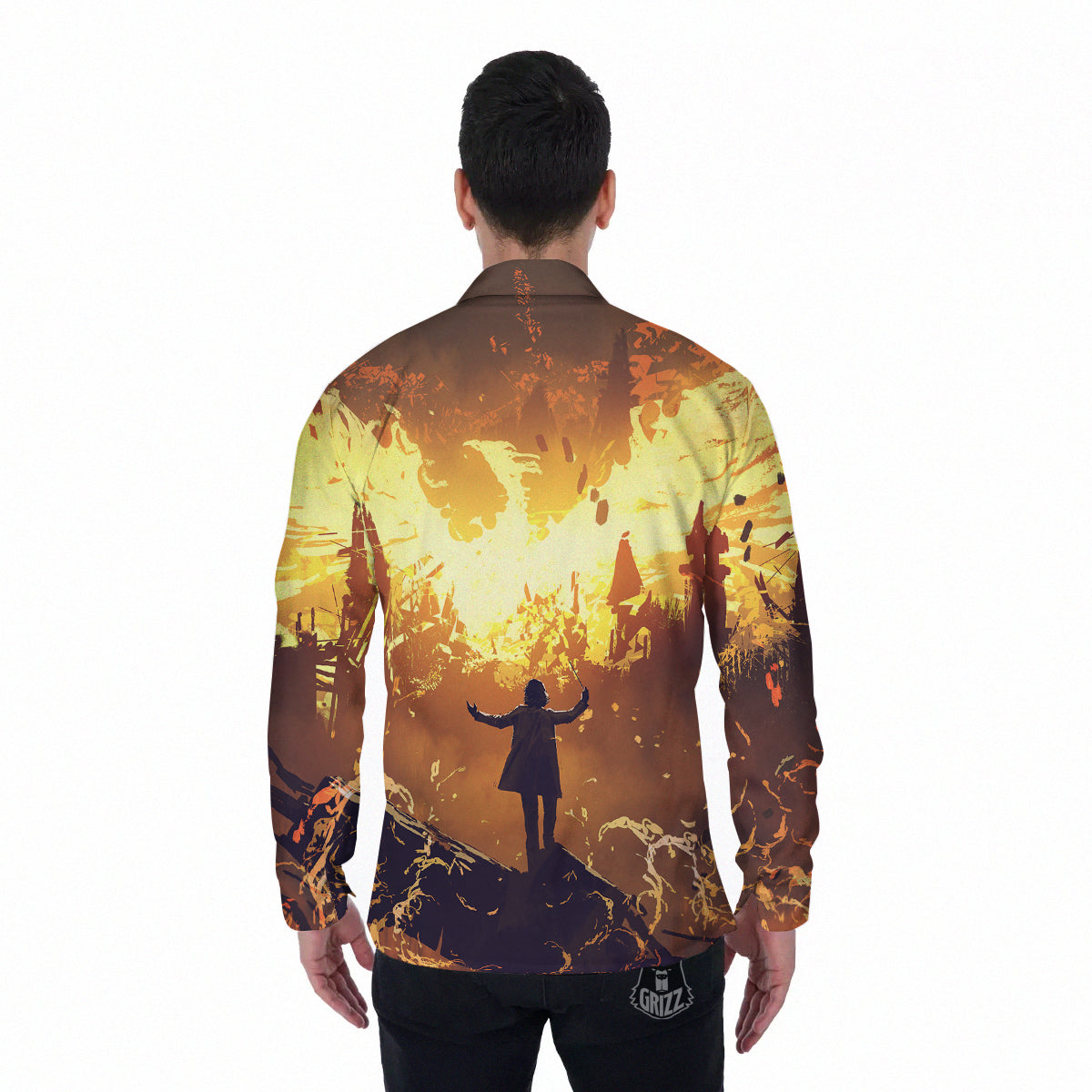 The Man And Phoenix Print Men's Long Sleeve Shirts-grizzshop