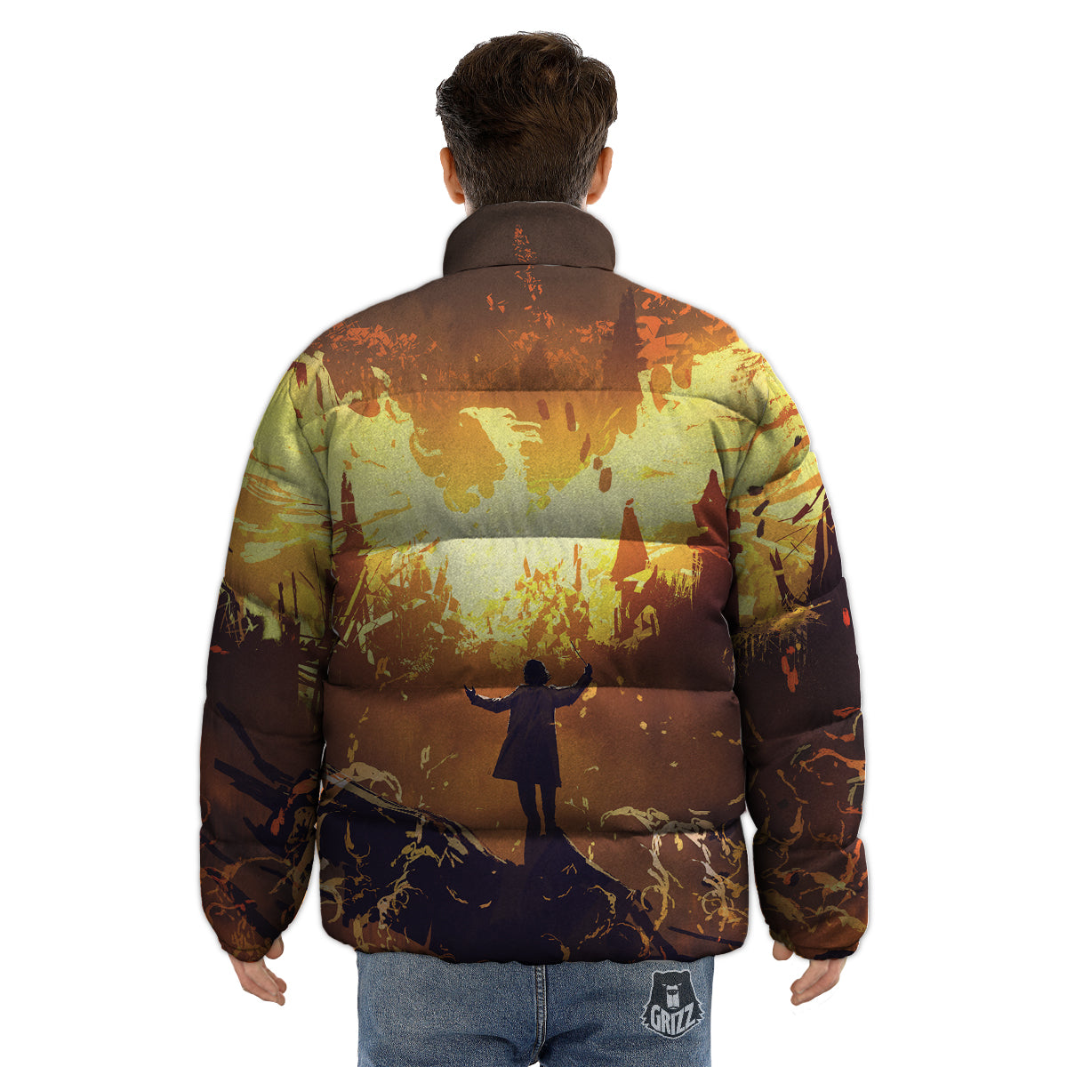 The Man And Phoenix Print Puffer Jacket-grizzshop