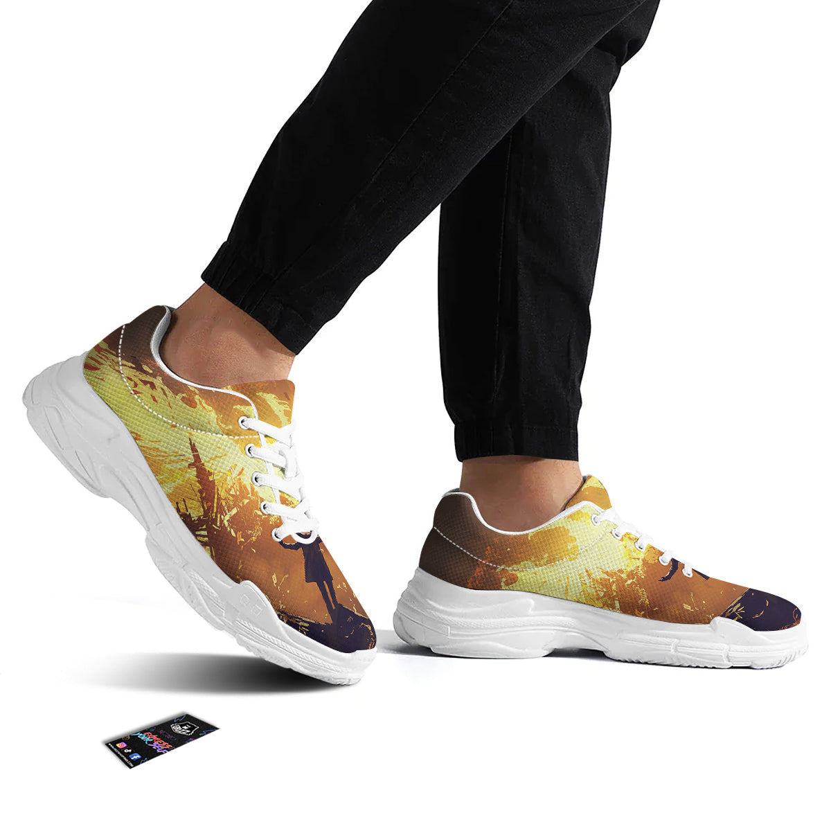 The Man And Phoenix Print White Chunky Shoes-grizzshop