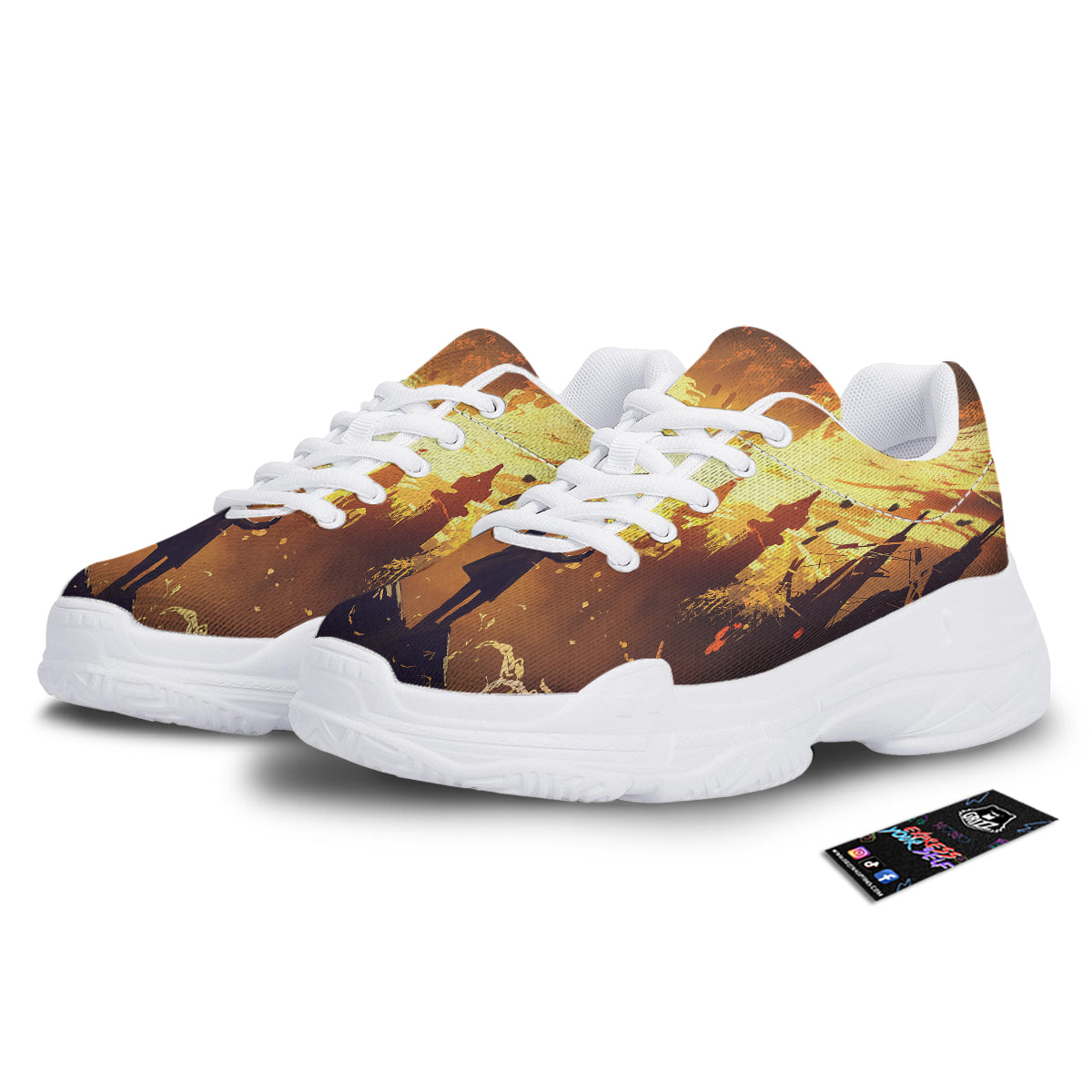 The Man And Phoenix Print White Chunky Shoes-grizzshop