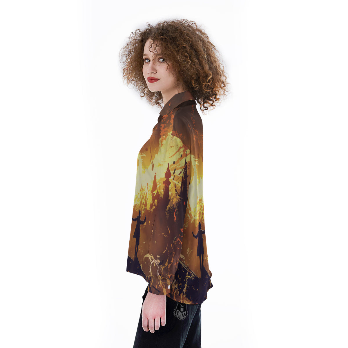The Man And Phoenix Print Women's Long Sleeve Shirts-grizzshop