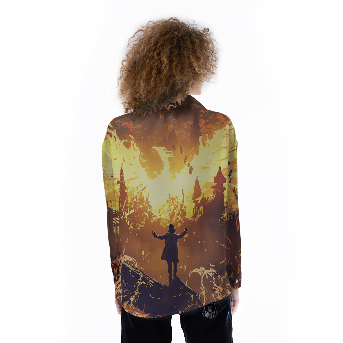 The Man And Phoenix Print Women's Long Sleeve Shirts-grizzshop