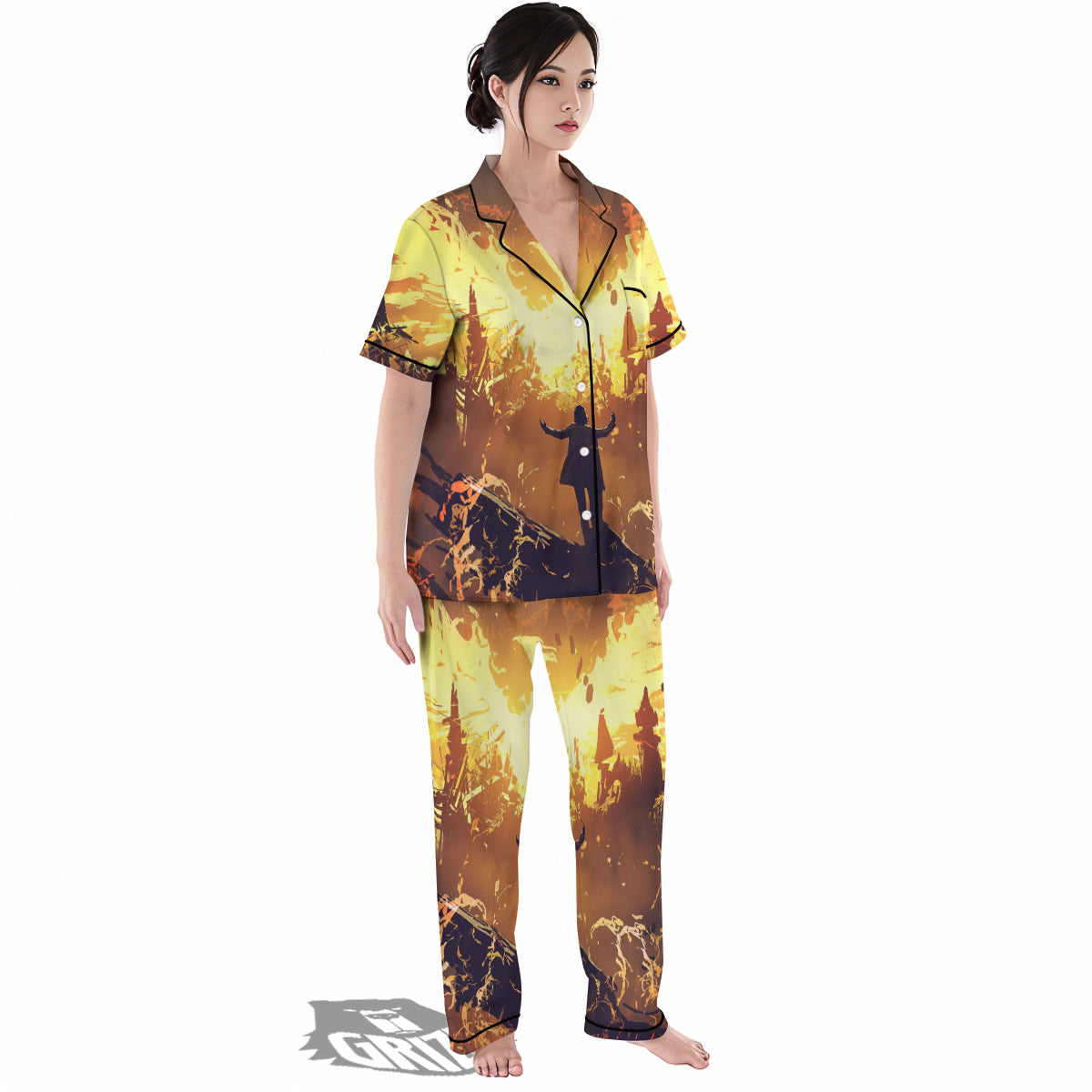 The Man And Phoenix Print Women's Pajamas Set-grizzshop