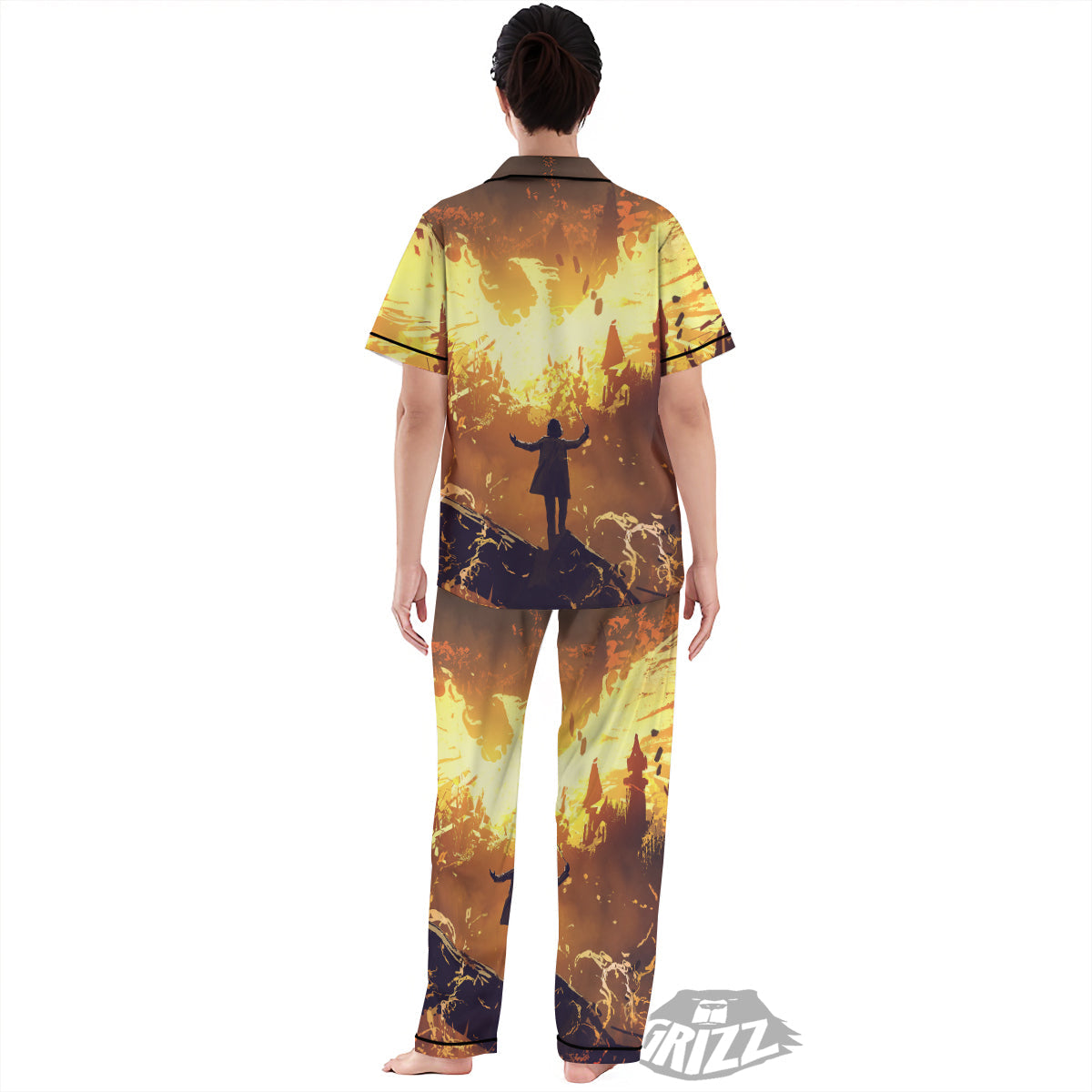 The Man And Phoenix Print Women's Pajamas Set-grizzshop