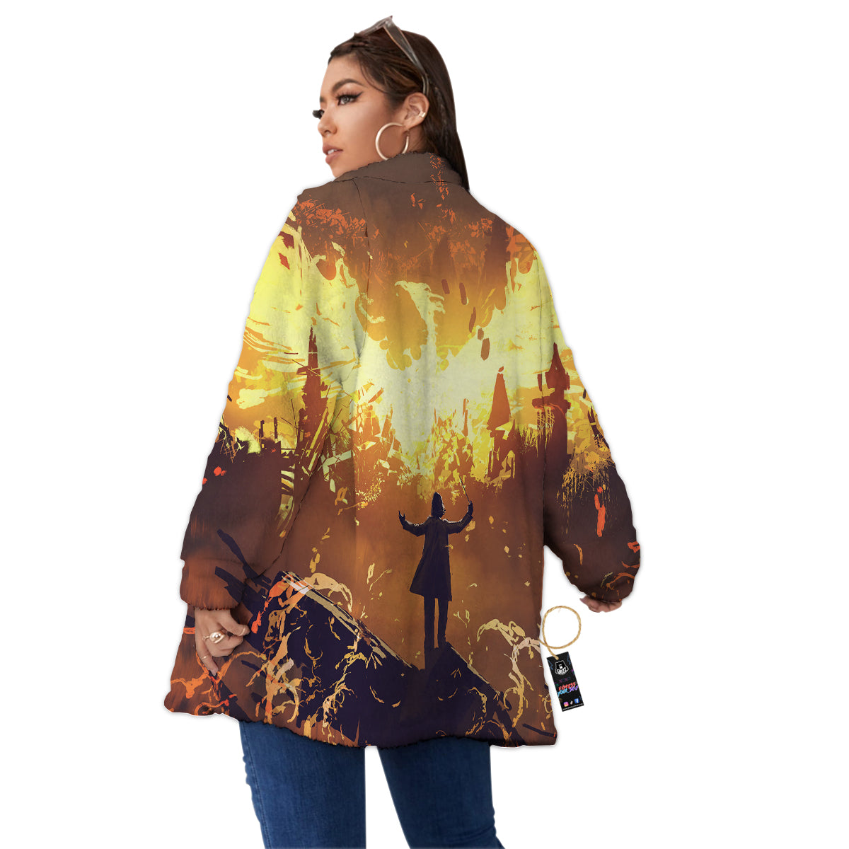 The Man And Phoenix Print Women's Sherpa Jacket-grizzshop
