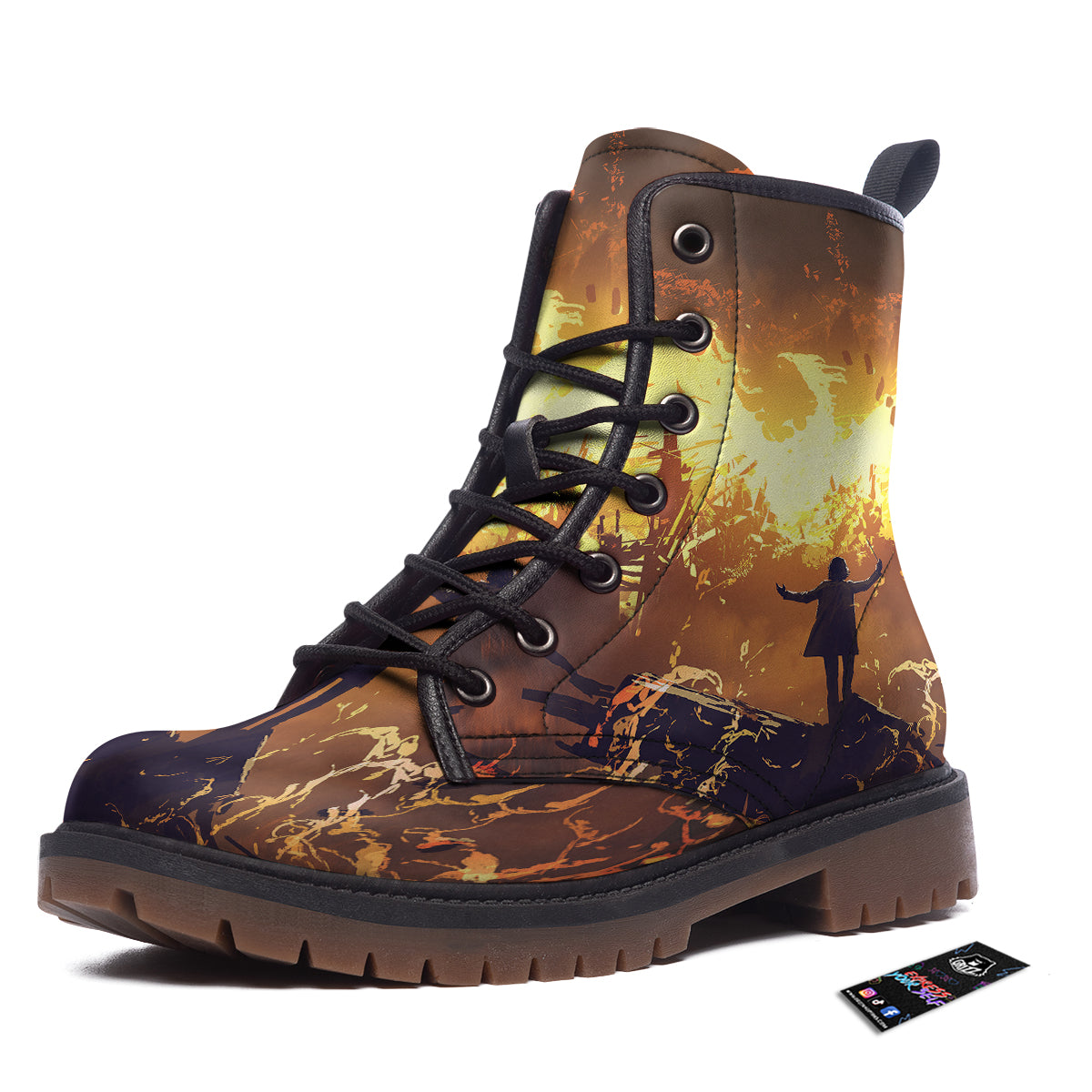 The Man And Phoenix Print Work Boots-grizzshop