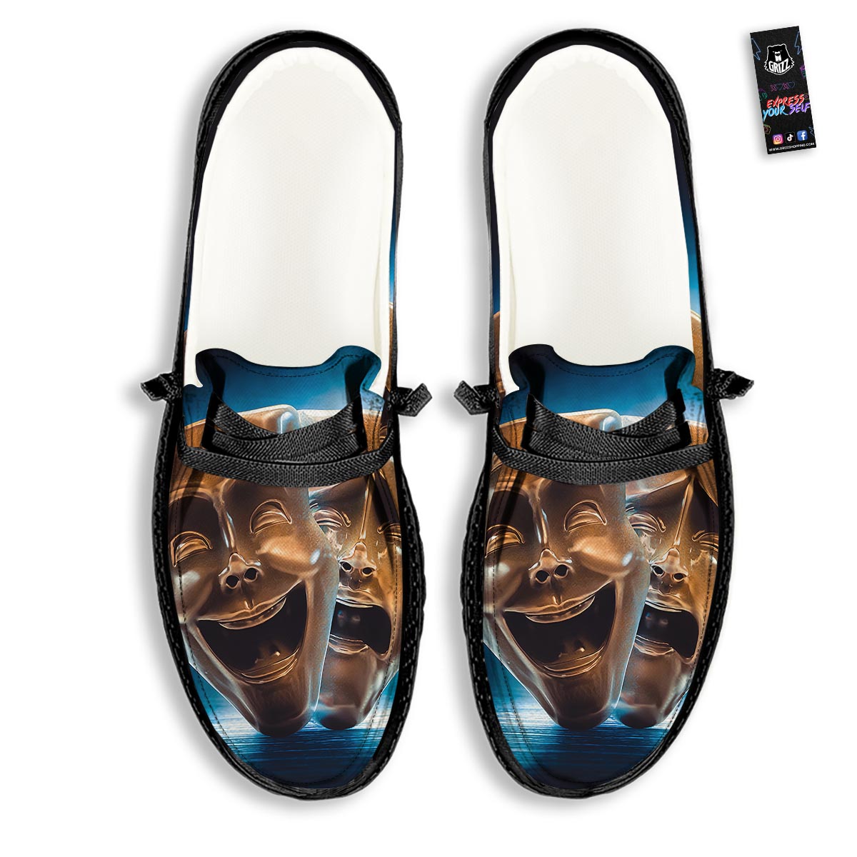 The Theatre Masks Sock And Buskin Black Loafers-grizzshop