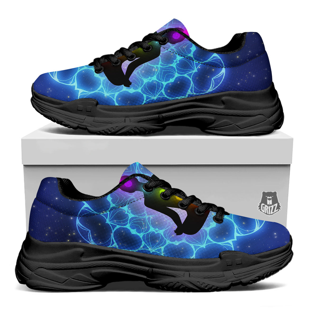 The Universe Chakras Print Black Chunky Shoes-grizzshop