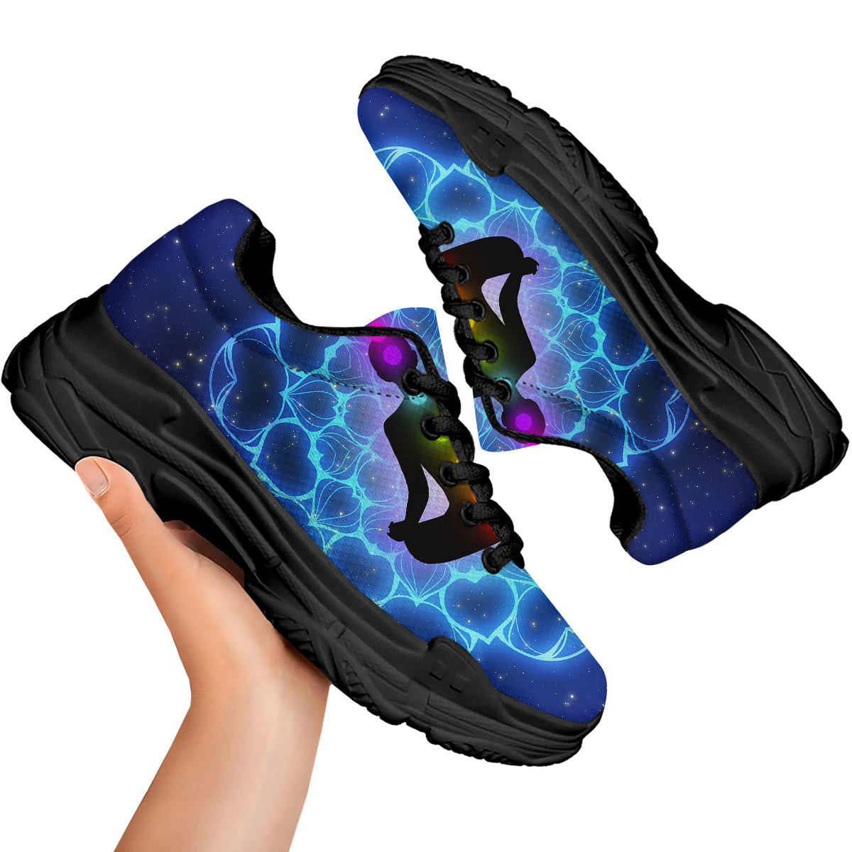 The Universe Chakras Print Black Chunky Shoes-grizzshop