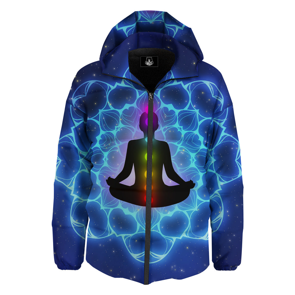 The Universe Chakras Print Down Jacket-grizzshop