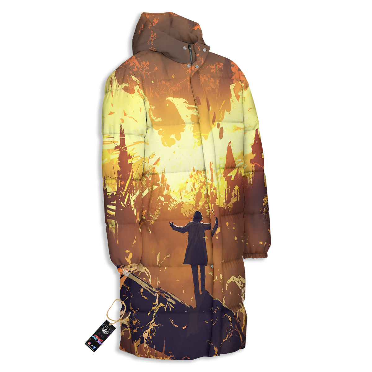 The Man And Phoenix Print Long Down Jacket