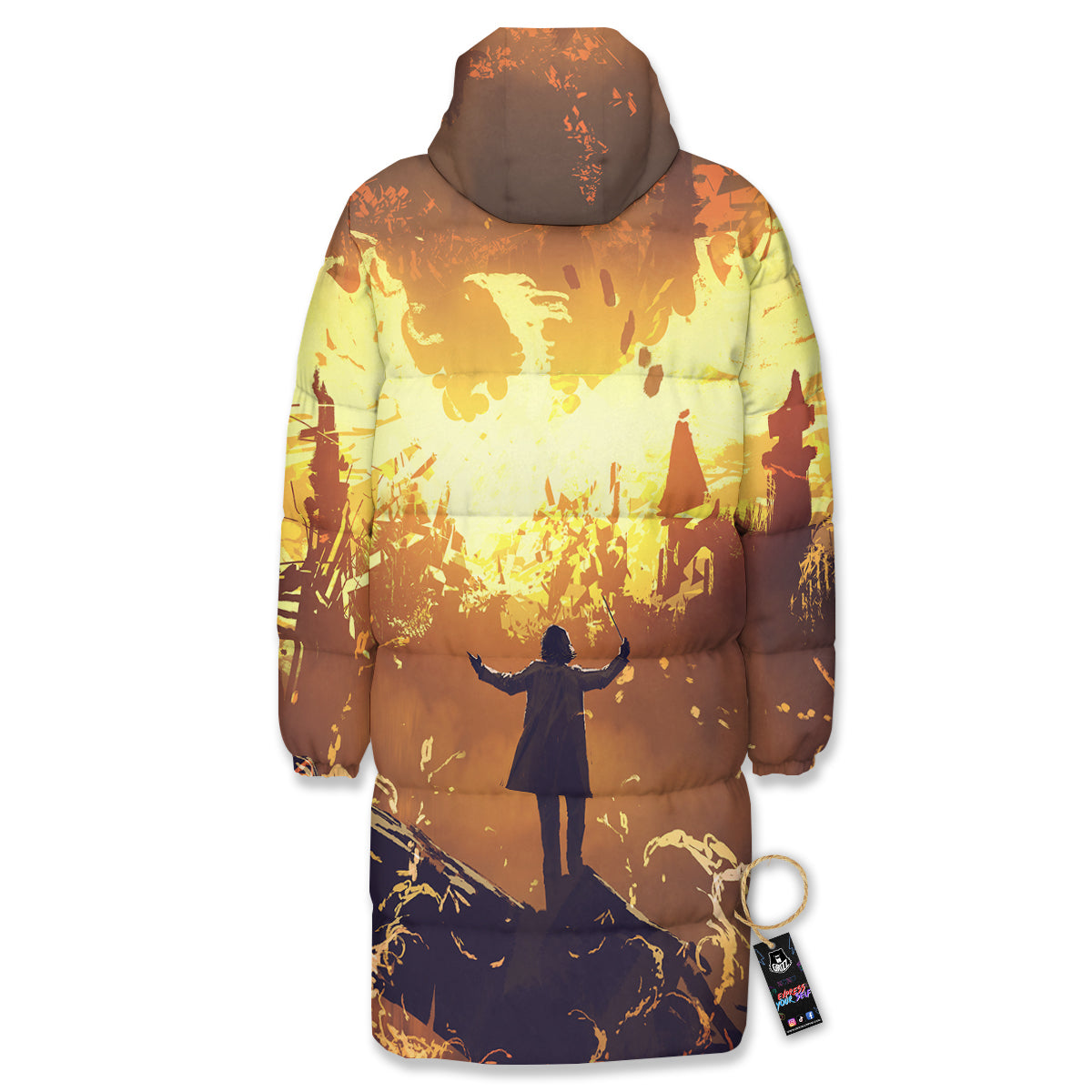 The Man And Phoenix Print Long Down Jacket