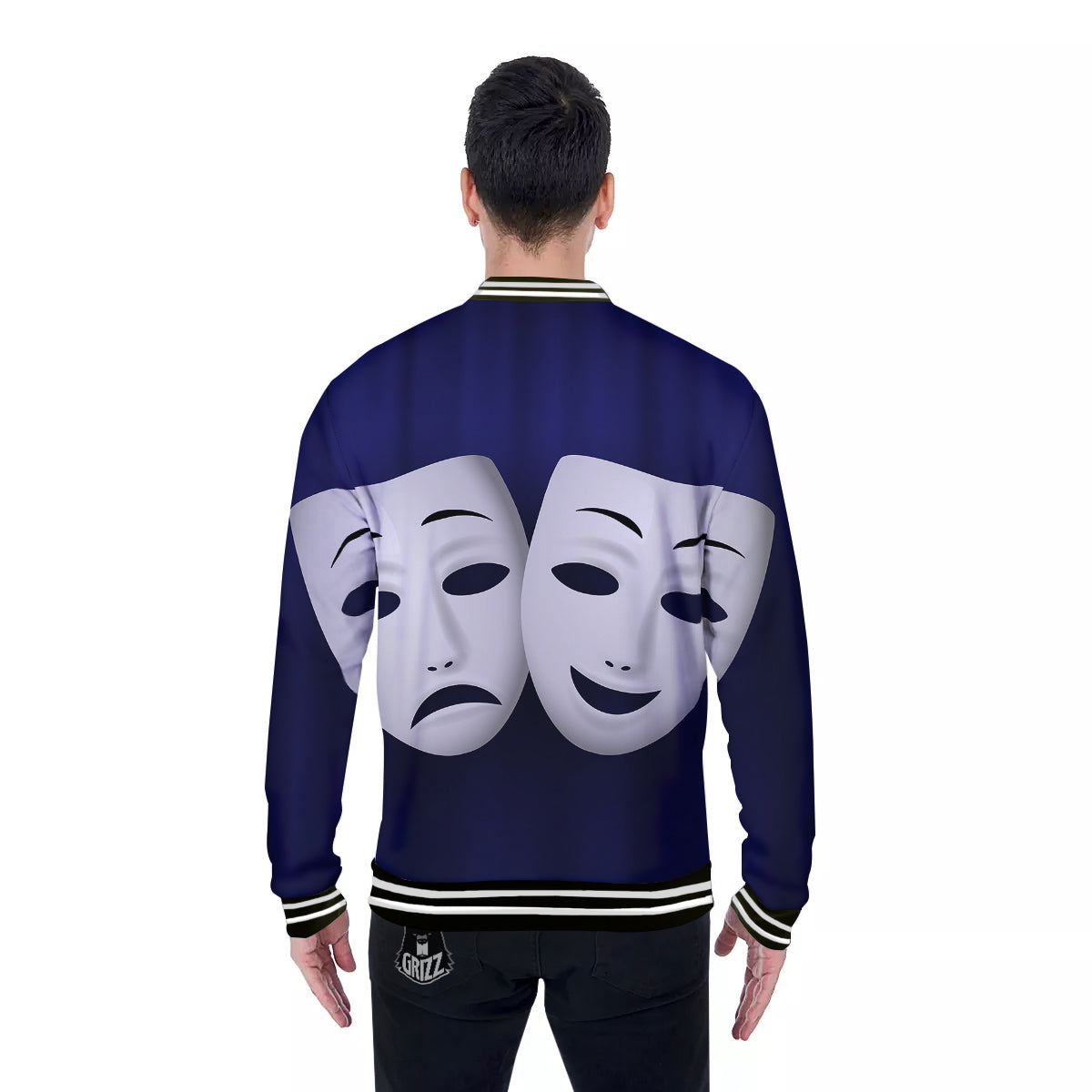 Theater Masks Tragedy And Comedy Print Baseball Jacket-grizzshop