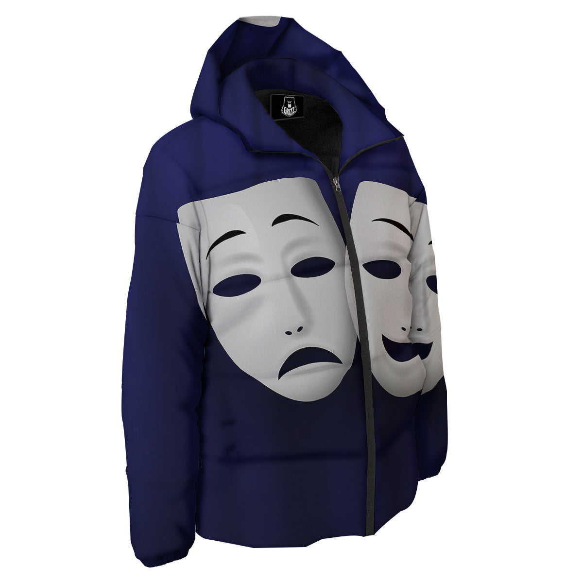 Theater Masks Tragedy And Comedy Print Down Jacket-grizzshop