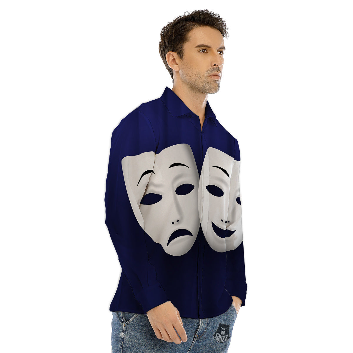 Theater Masks Tragedy And Comedy Print Men's Dress Shirts-grizzshop