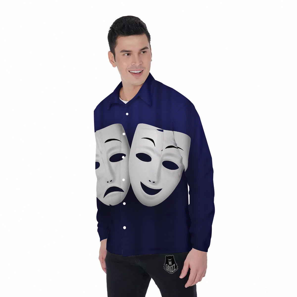 Theater Masks Tragedy And Comedy Print Men's Long Sleeve Shirts-grizzshop