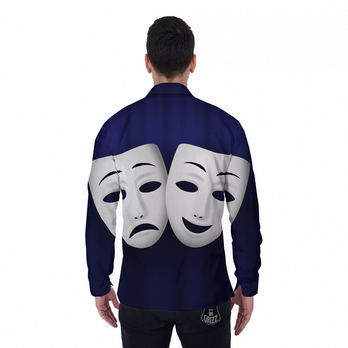 Theater Masks Tragedy And Comedy Print Men's Long Sleeve Shirts-grizzshop