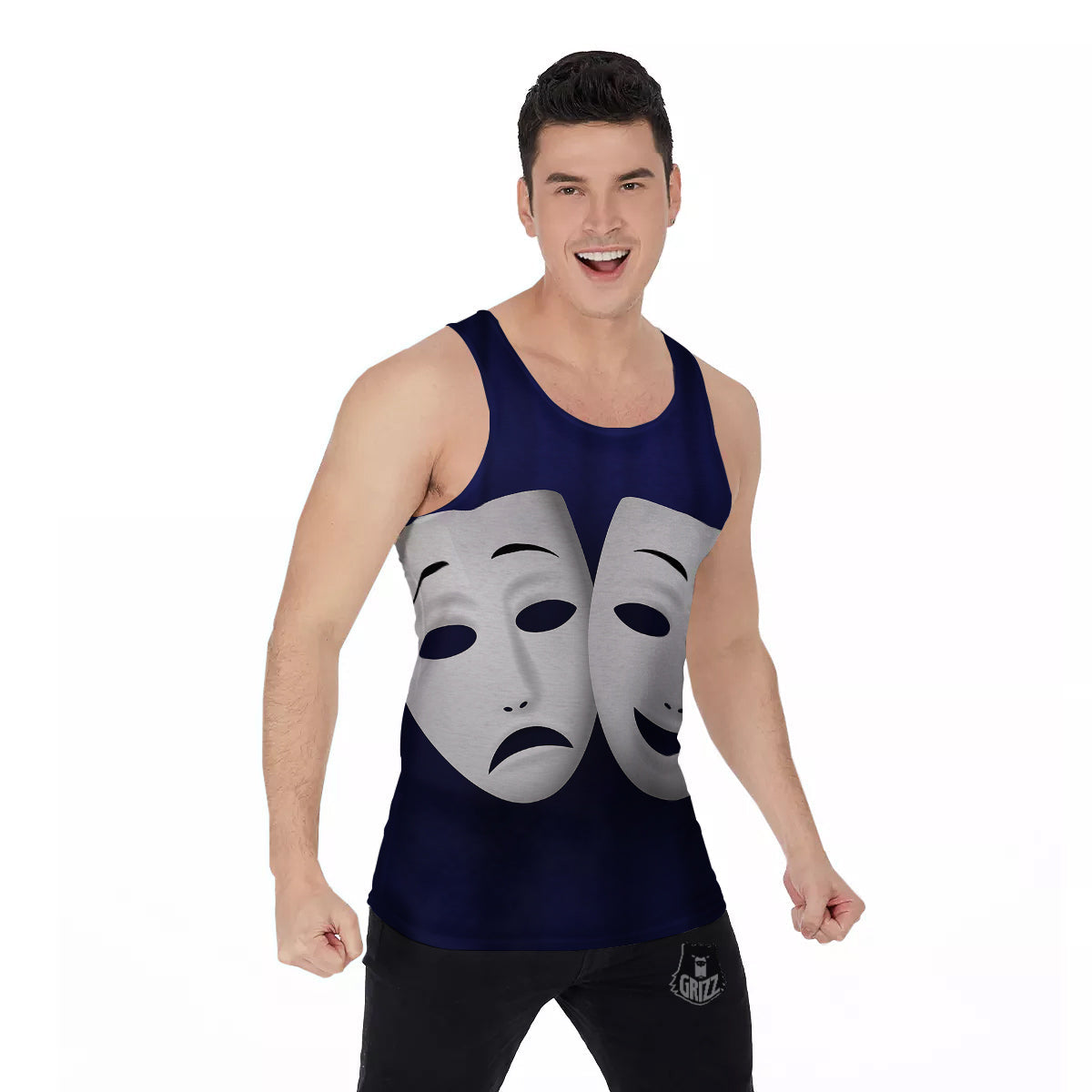 Theater Masks Tragedy And Comedy Print Men's Tank Top-grizzshop