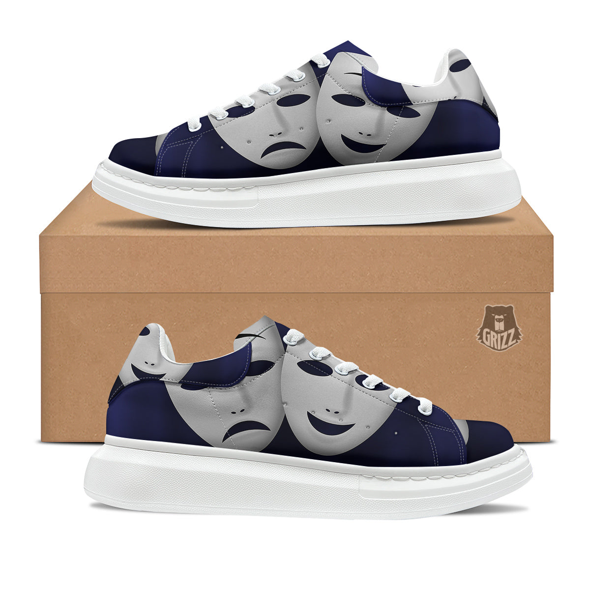 Theater Masks Tragedy And Comedy Print Platform Shoes-grizzshop