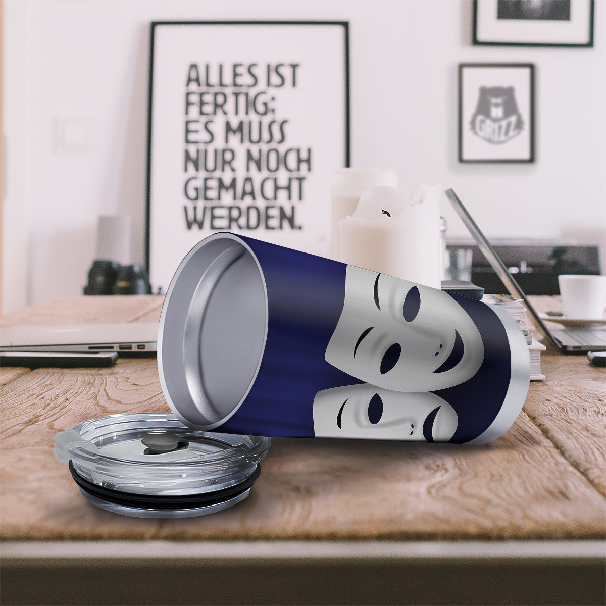 Theater Masks Tragedy And Comedy Print Tumbler-grizzshop