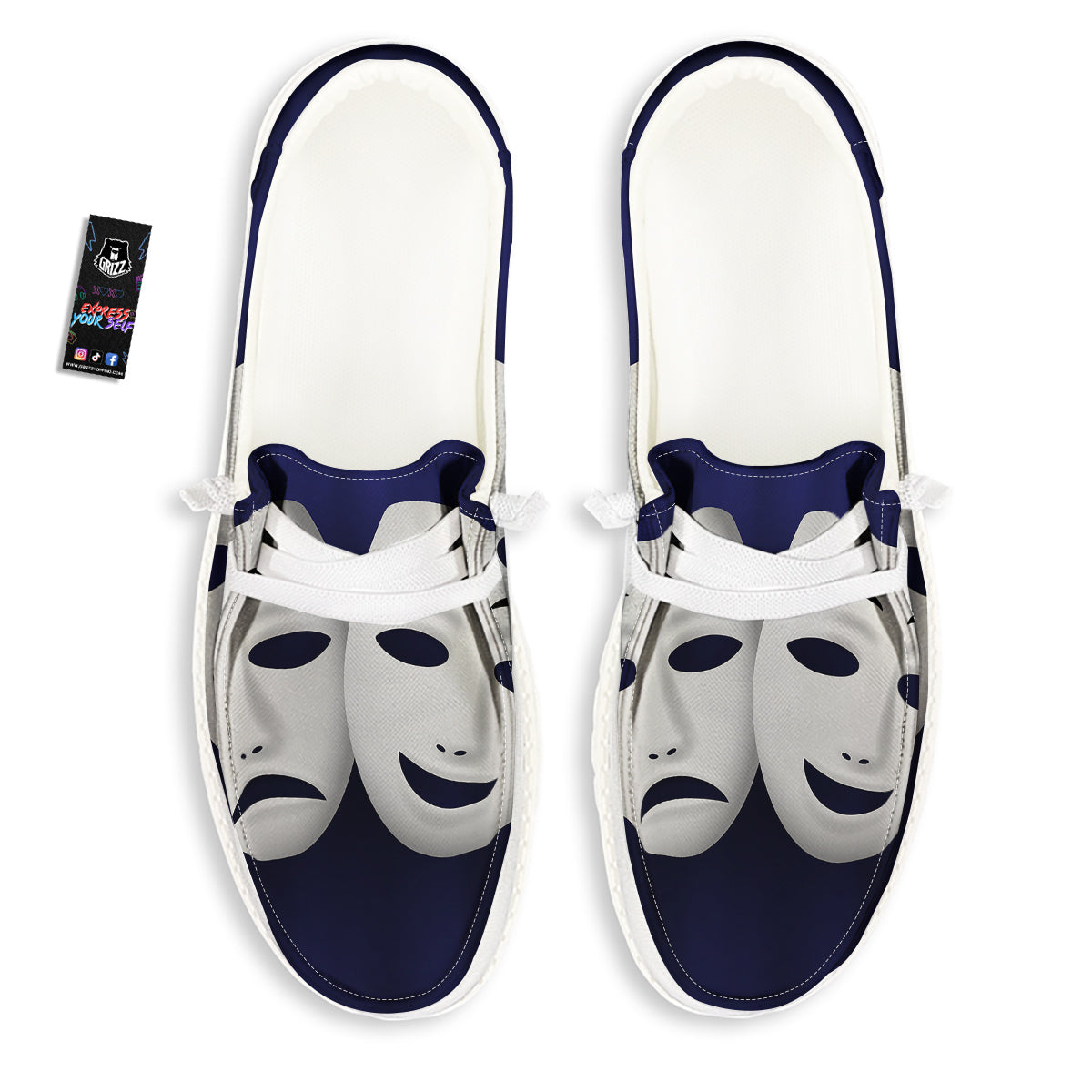 Theater Masks Tragedy And Comedy Print White Loafers-grizzshop