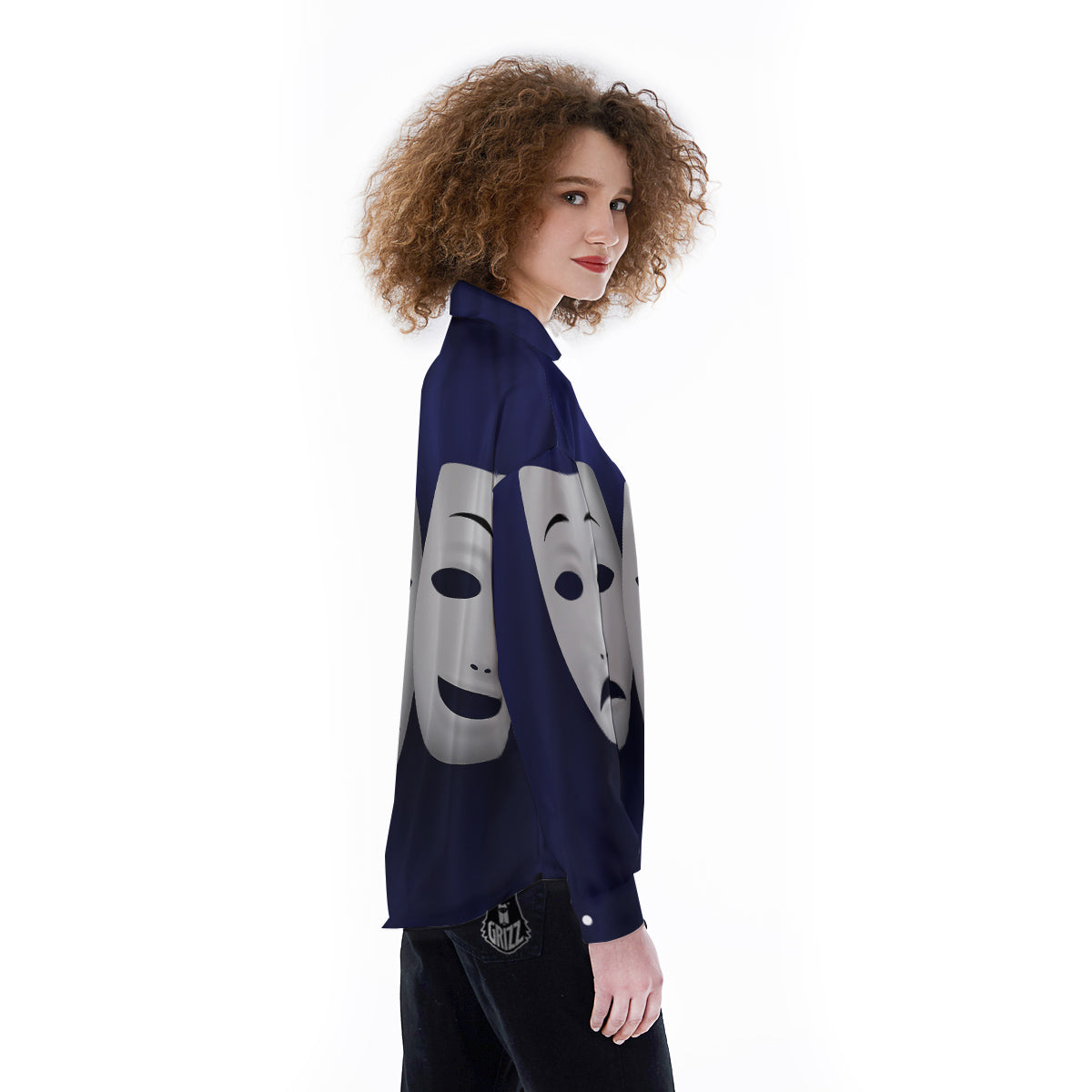 Theater Masks Tragedy And Comedy Print Women's Long Sleeve Shirts-grizzshop