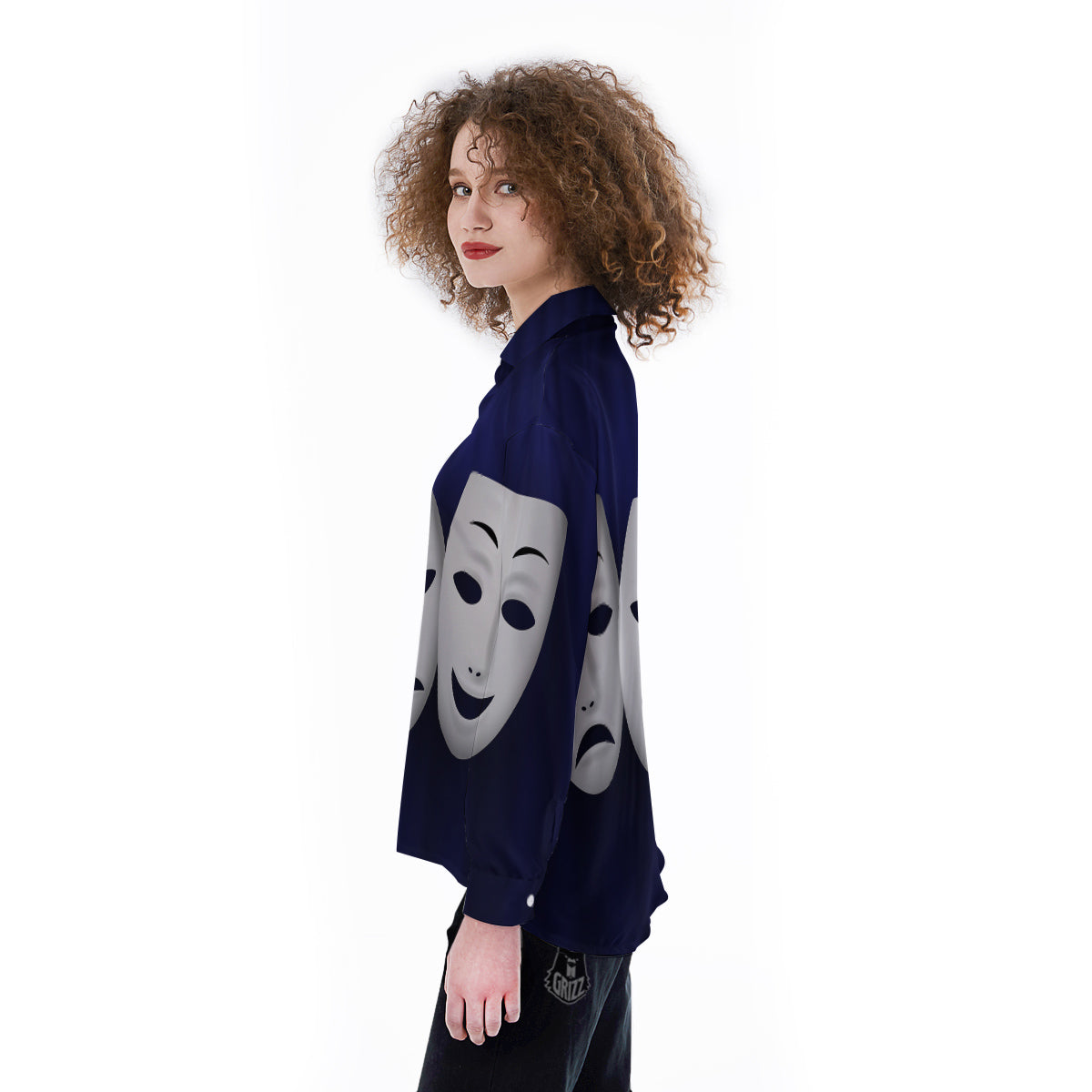 Theater Masks Tragedy And Comedy Print Women's Long Sleeve Shirts-grizzshop