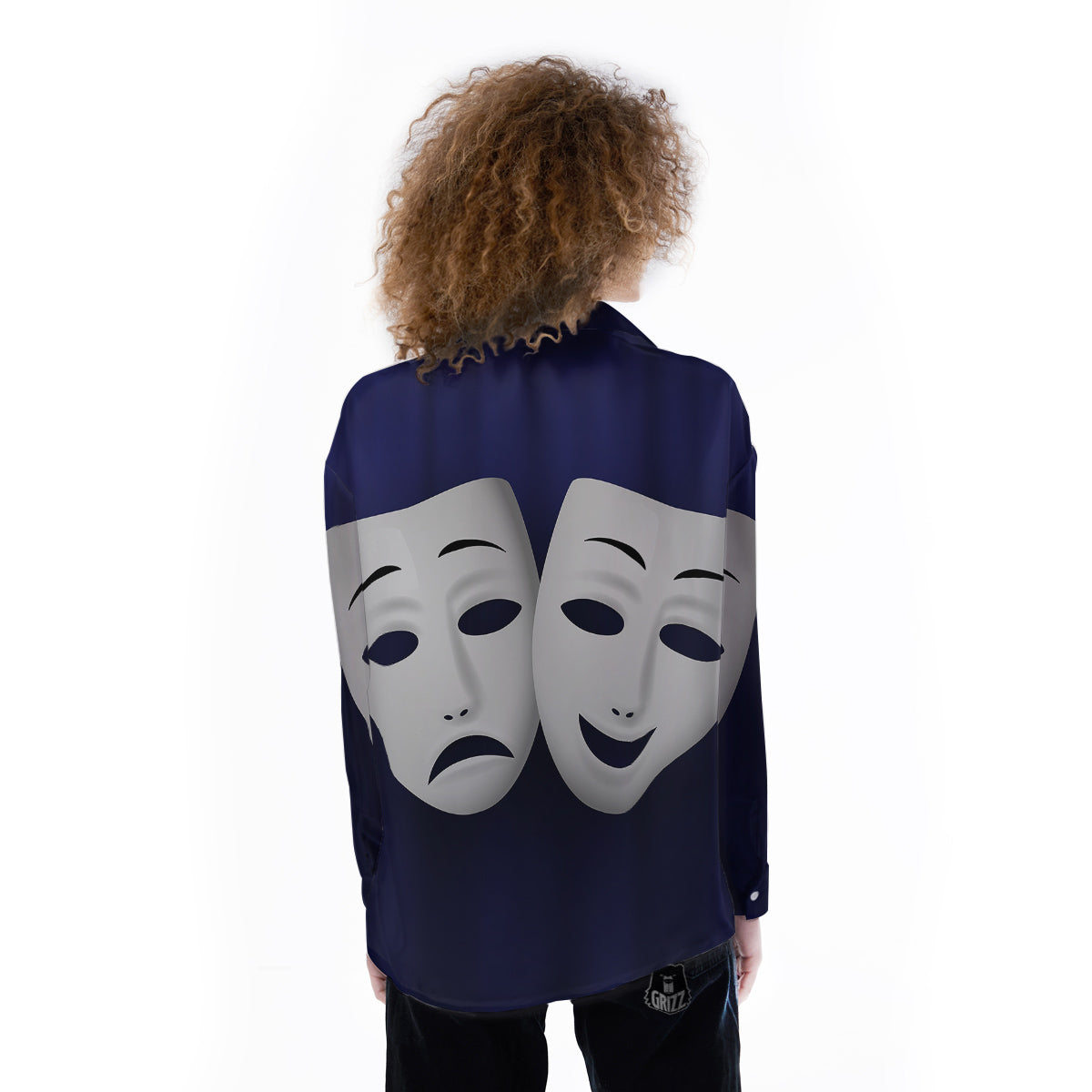 Theater Masks Tragedy And Comedy Print Women's Long Sleeve Shirts-grizzshop
