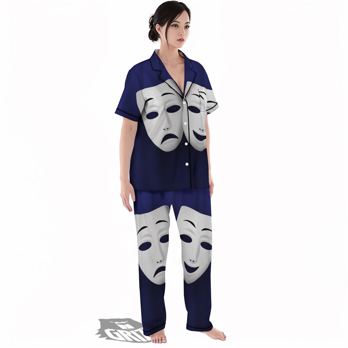Theater Masks Tragedy And Comedy Print Women's Pajamas Set-grizzshop
