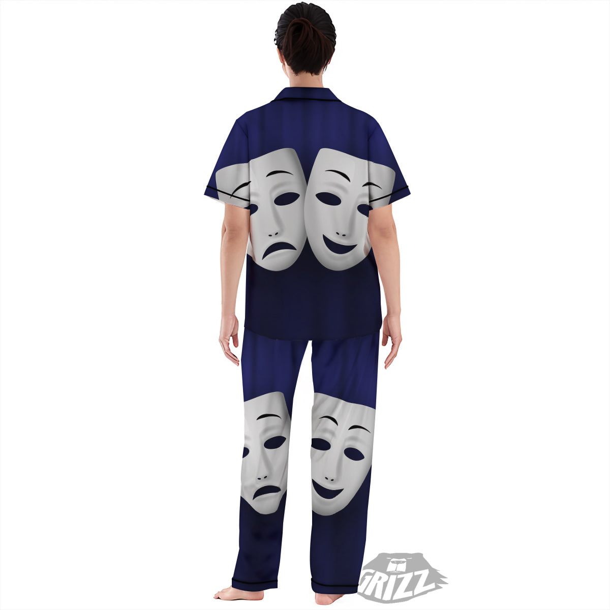 Theater Masks Tragedy And Comedy Print Women's Pajamas Set-grizzshop
