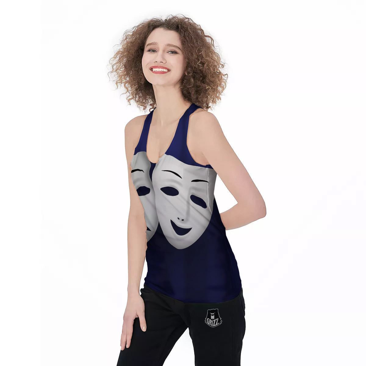 Theater Masks Tragedy And Comedy Print Women's Racerback Tank Top-grizzshop