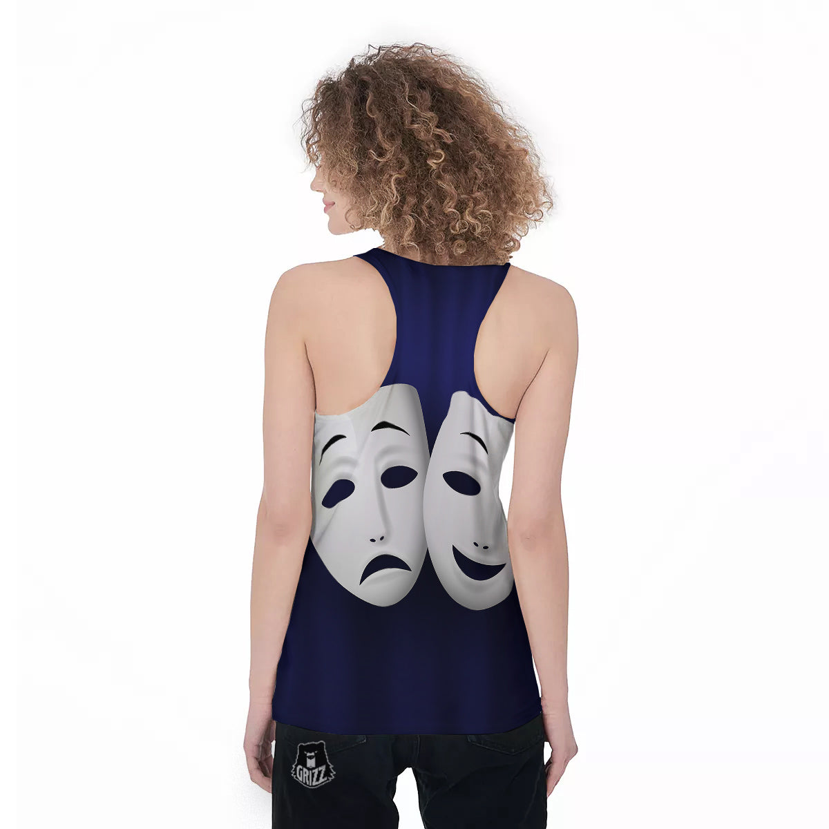 Theater Masks Tragedy And Comedy Print Women's Racerback Tank Top-grizzshop
