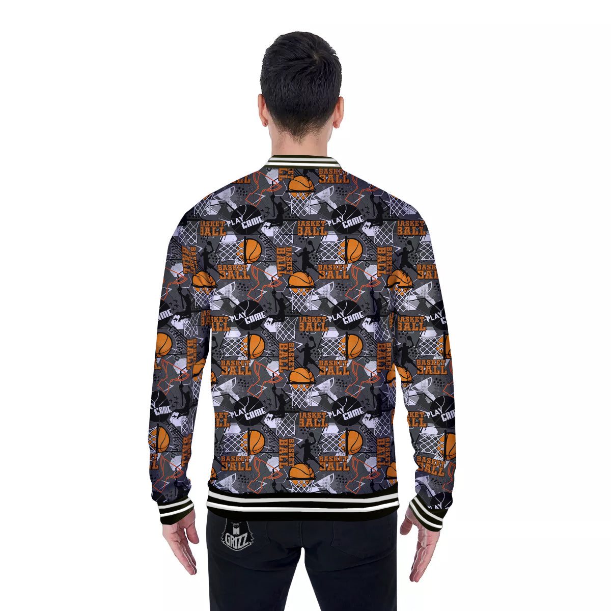 Theme Basketball Print Pattern Baseball Jacket-grizzshop