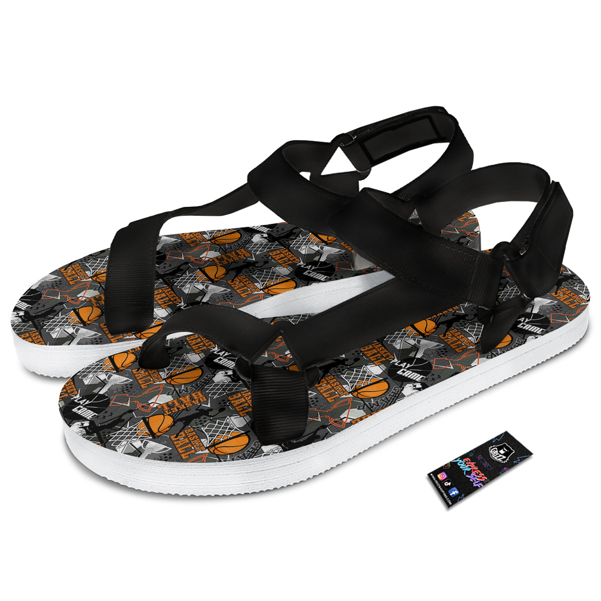 Theme Basketball Print Pattern Black Open Toe Sandals-grizzshop
