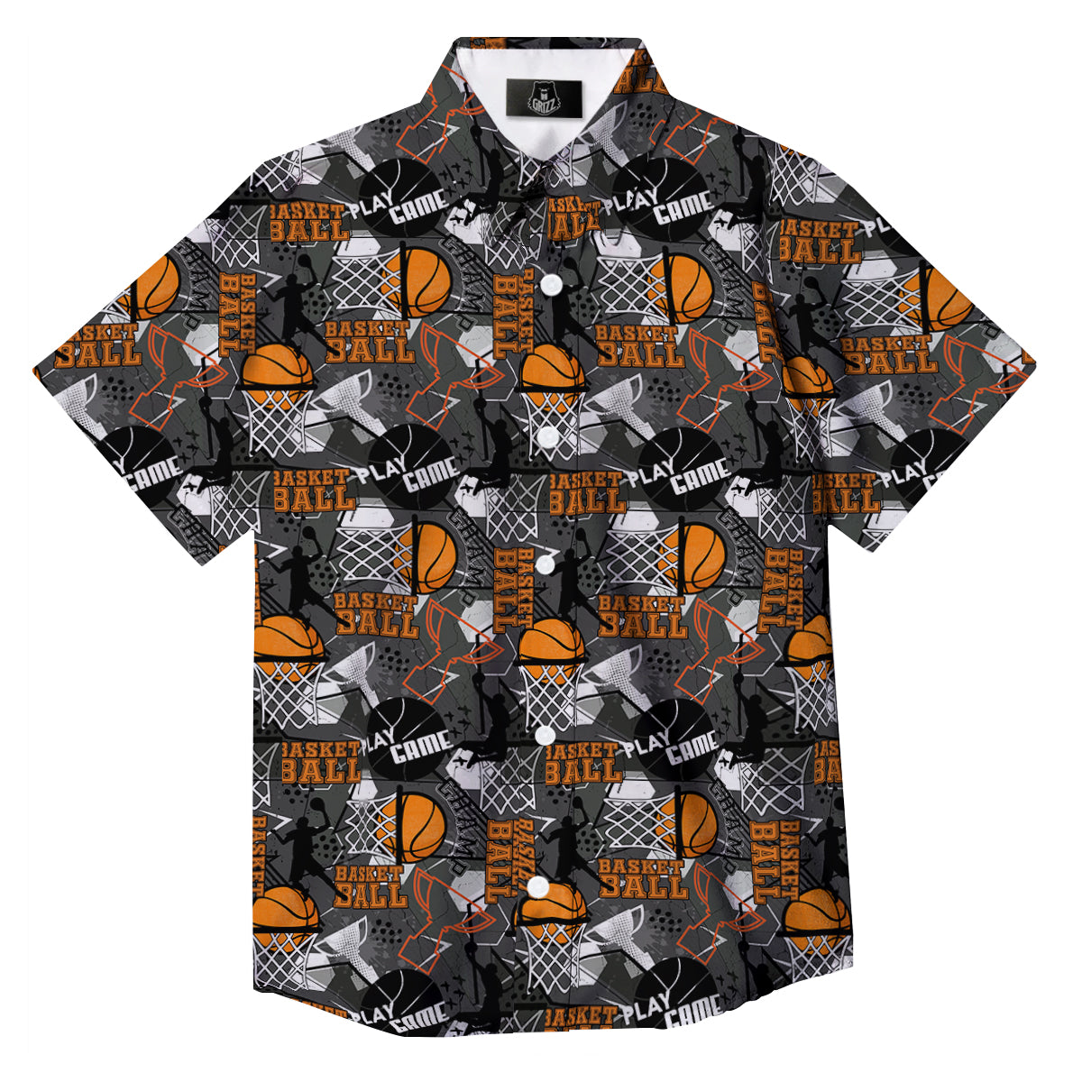 Theme Basketball Print Pattern Button Up Shirt-grizzshop