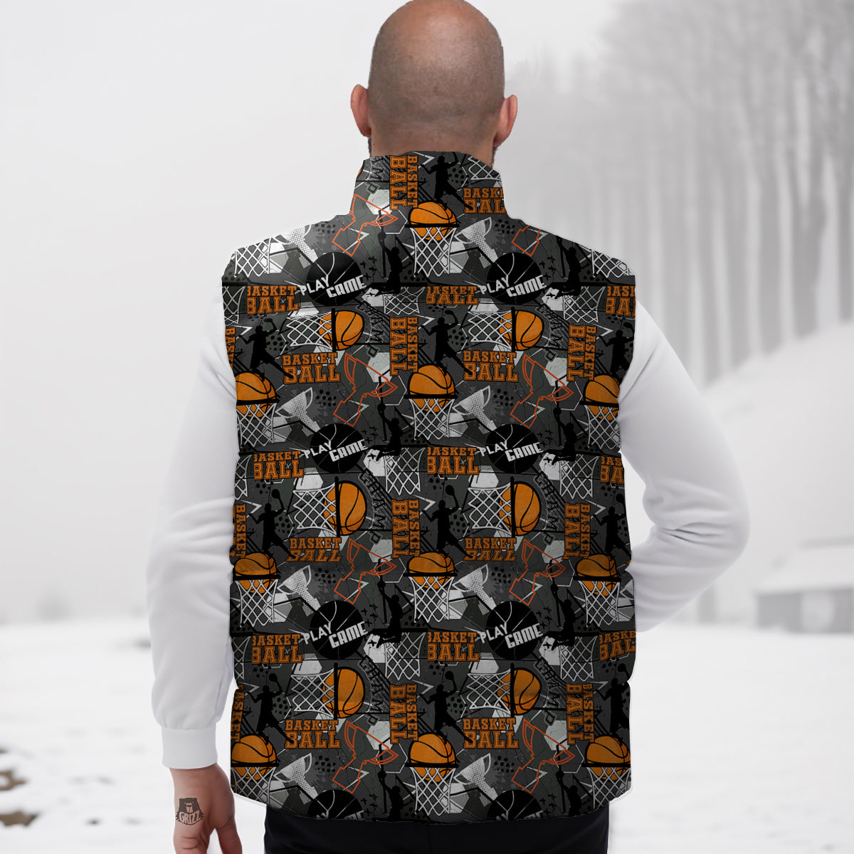 Theme Basketball Print Pattern Down Vest-grizzshop