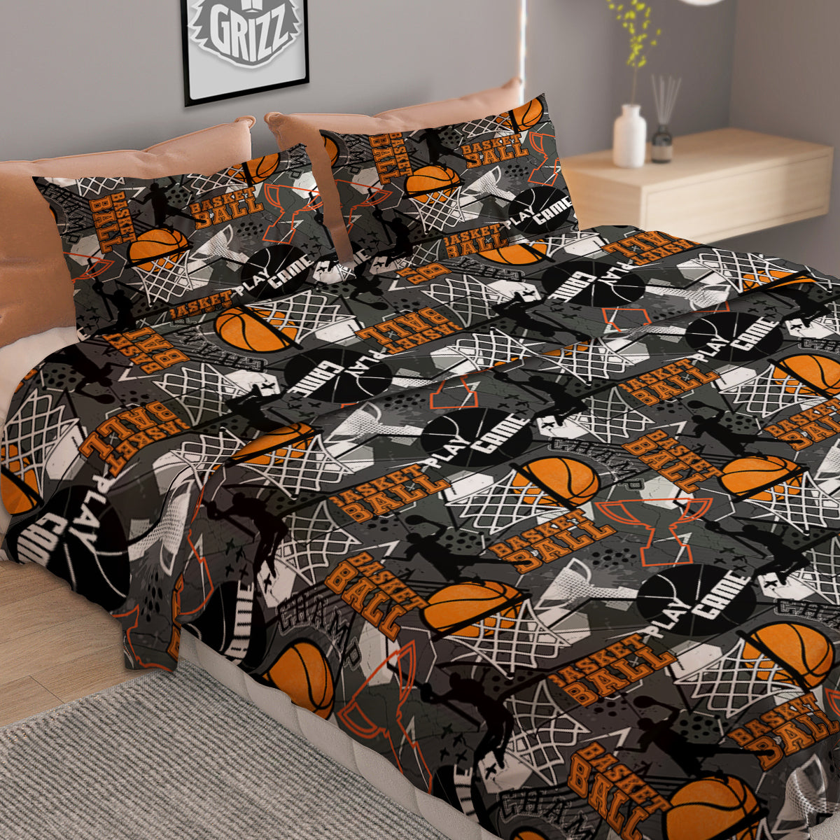 Theme Basketball Print Pattern Duvet Cover Bedding Set-grizzshop