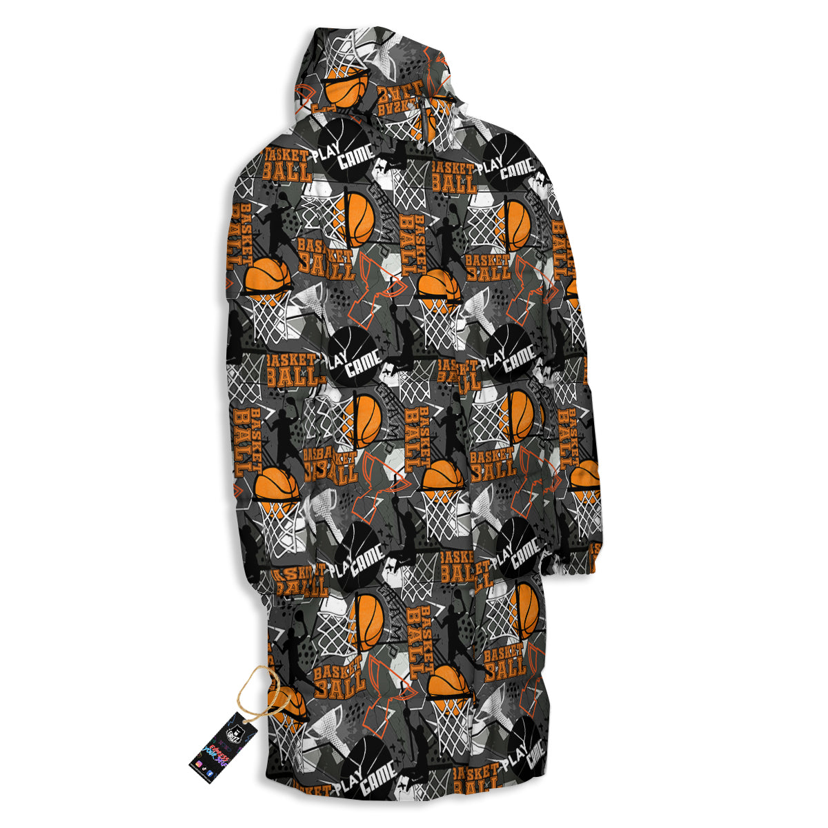 Theme Basketball Print Pattern Long Down Jacket-grizzshop