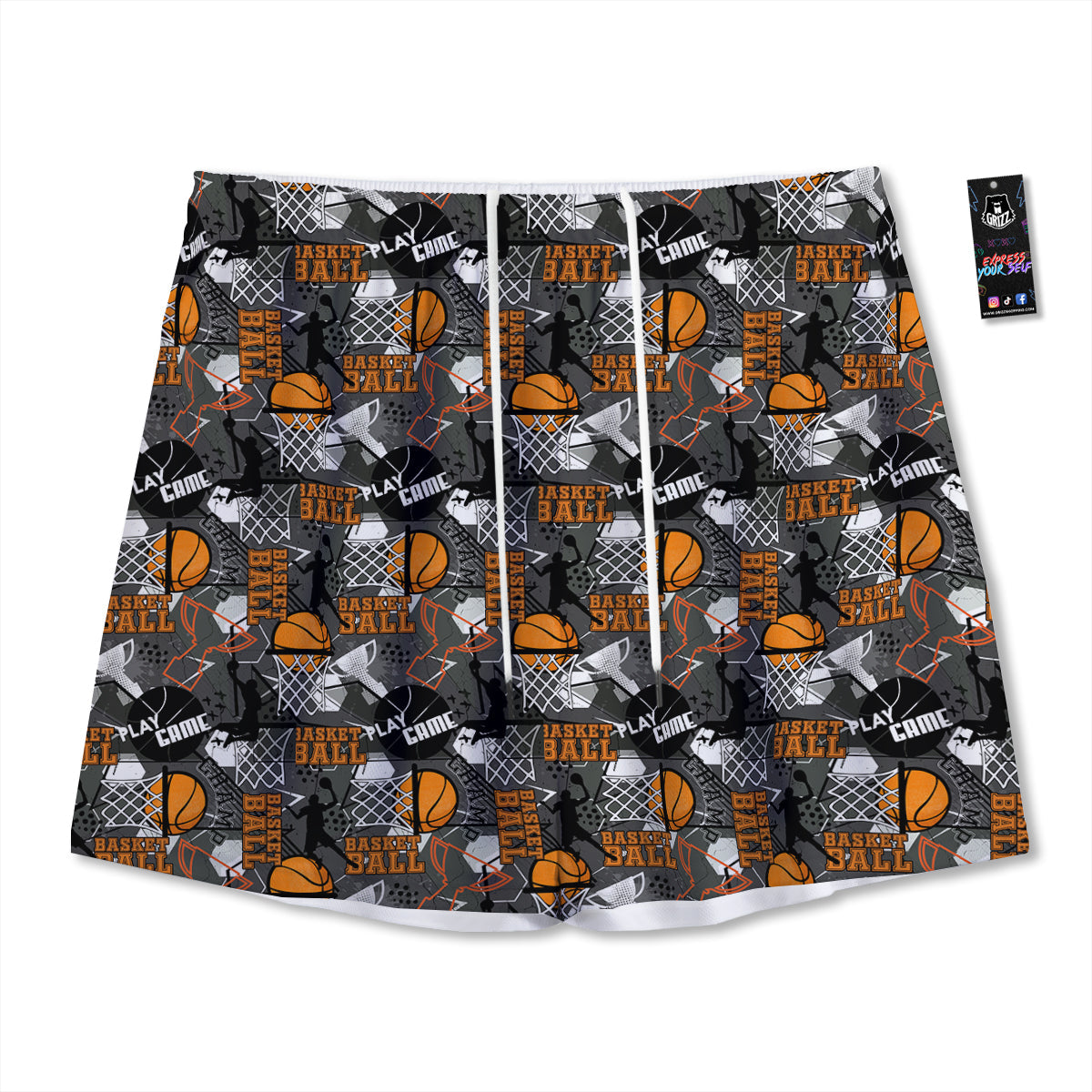 Theme Basketball Print Pattern Mesh Shorts-grizzshop