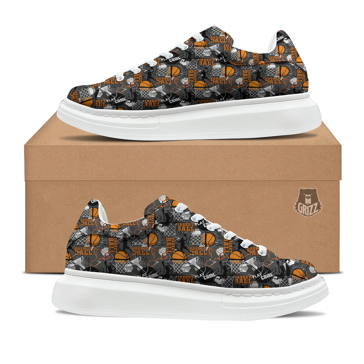 Theme Basketball Print Pattern Platform Shoes-grizzshop